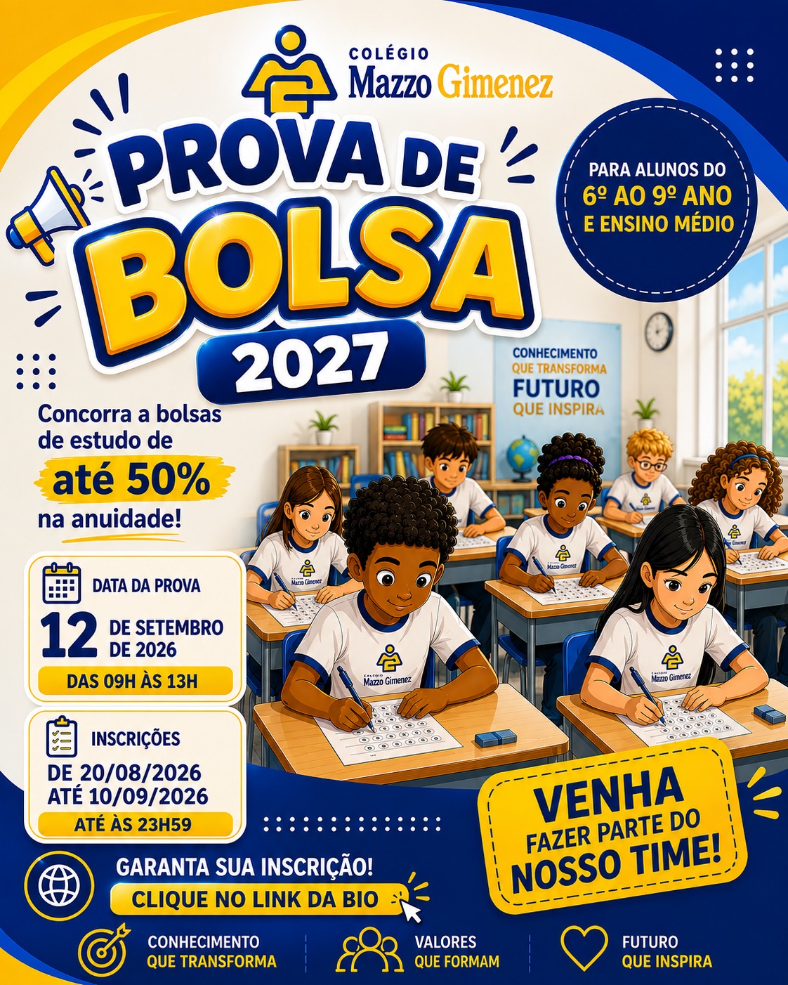 Prova de Bolsa 2027 - 12 de setembro de 2026, das 09h às 13h
