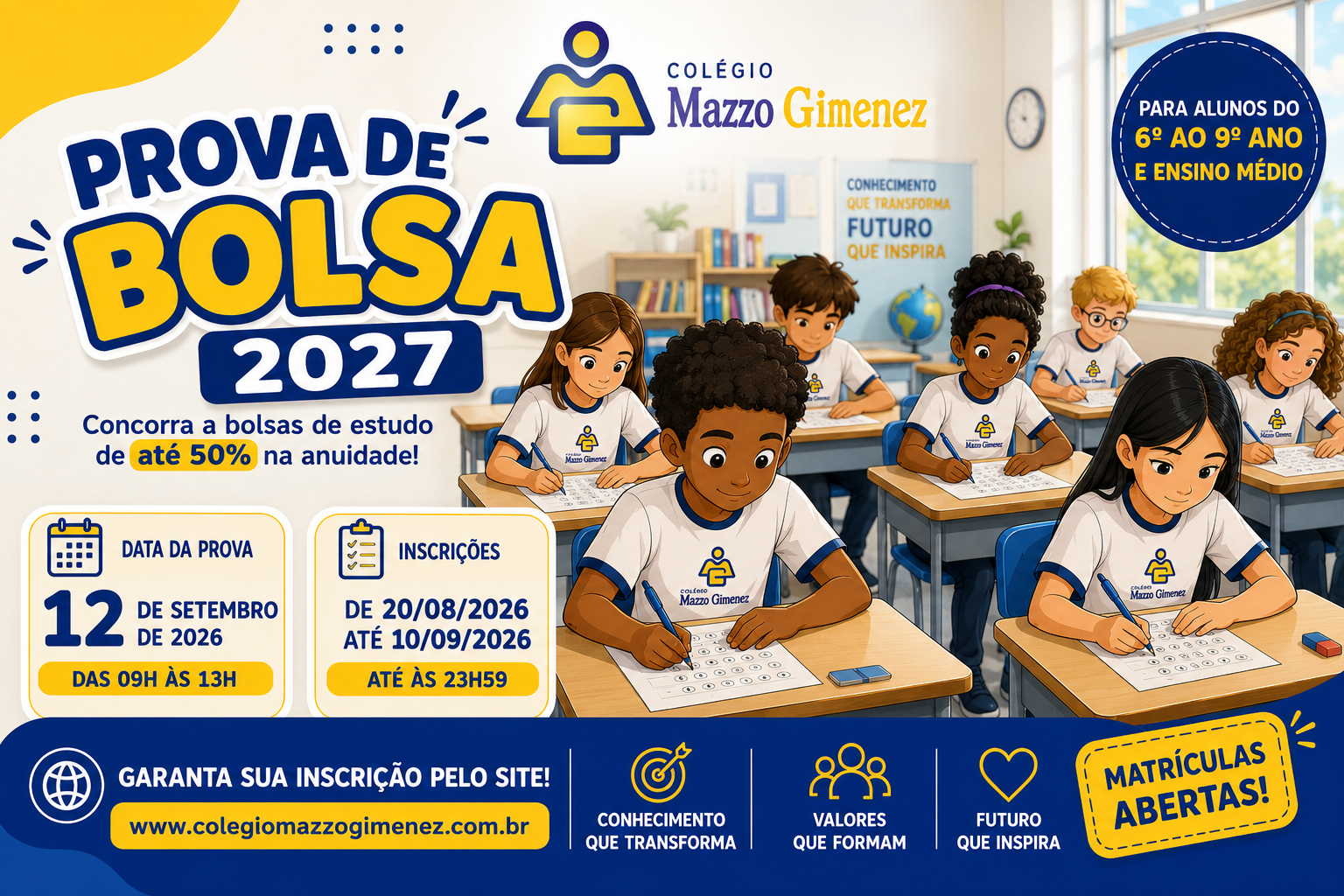 Prova de Bolsa 2027 - 12 de setembro de 2026, das 09h às 13h